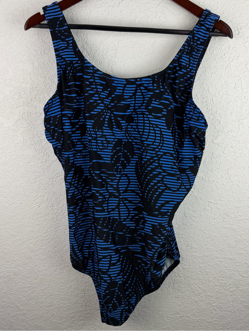 Lands' End Black & Blue Floral-Stripe One-Piece Swimsuit - Picture 1 of 6